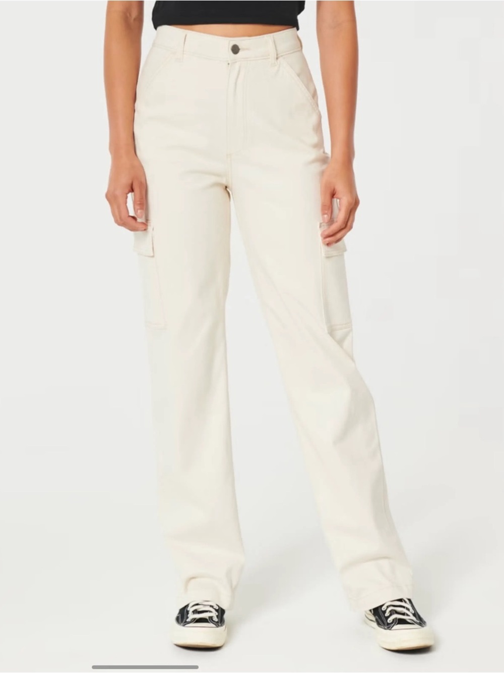 NWT Hollister Ultra High-Rise Dad Cargo Pants Size 8 / 29 Cream Straight Leg